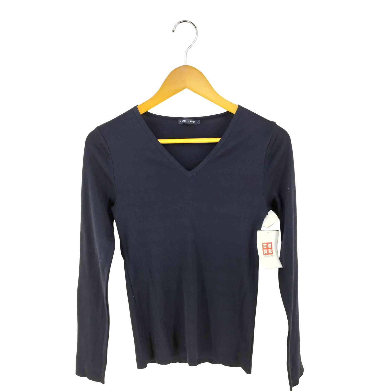 【新品タグ付き】ローレンラルフローレン ニット 長袖 Vネック 黒 L フリフリ ラルフローレン RALPH LAUREN コットン Vネック ニット