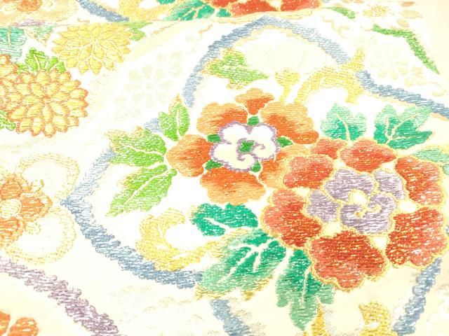 平和屋着物○唐織・西陣の老舗・名門・藤原織物 六通柄袋帯 草花文 金