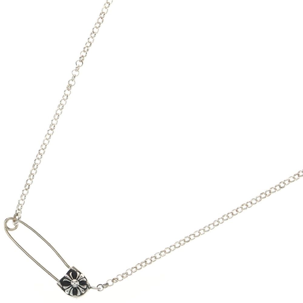 CHROME HEARTS クロムハーツ SAFETY PIN R16 セーフティピンWロールチェーンネックレス 16inch シルバー
