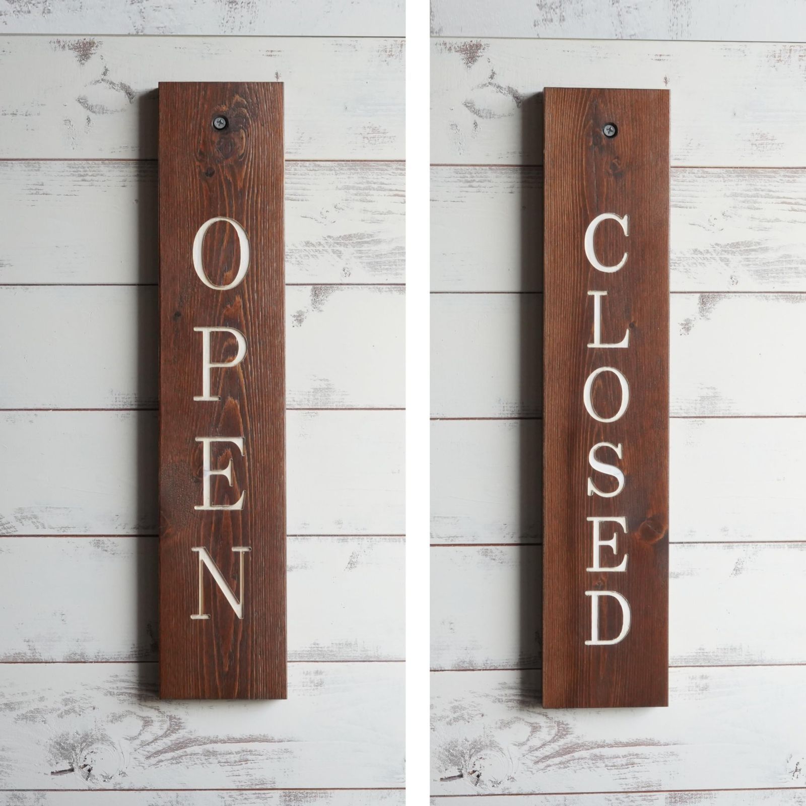 43cmブラウン 木製オープン看板 (43cmブラウン) 縦型 プレート 営業中 英語 OPEN 壁掛け 準備
