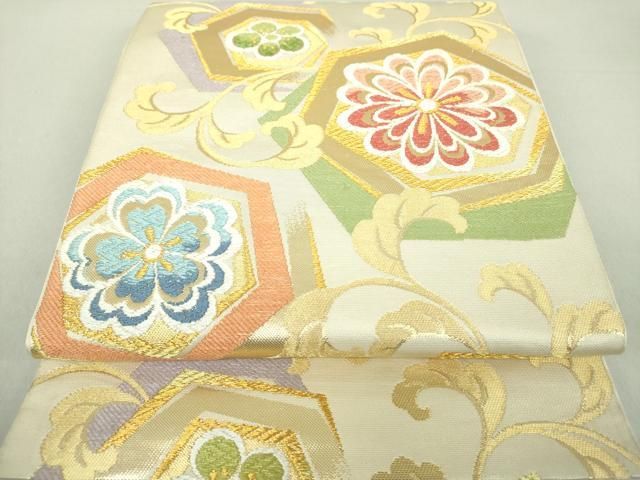 平和屋着物○結城紬 100亀甲 飛び亀甲柄 流水風景花文 正絹 逸品  