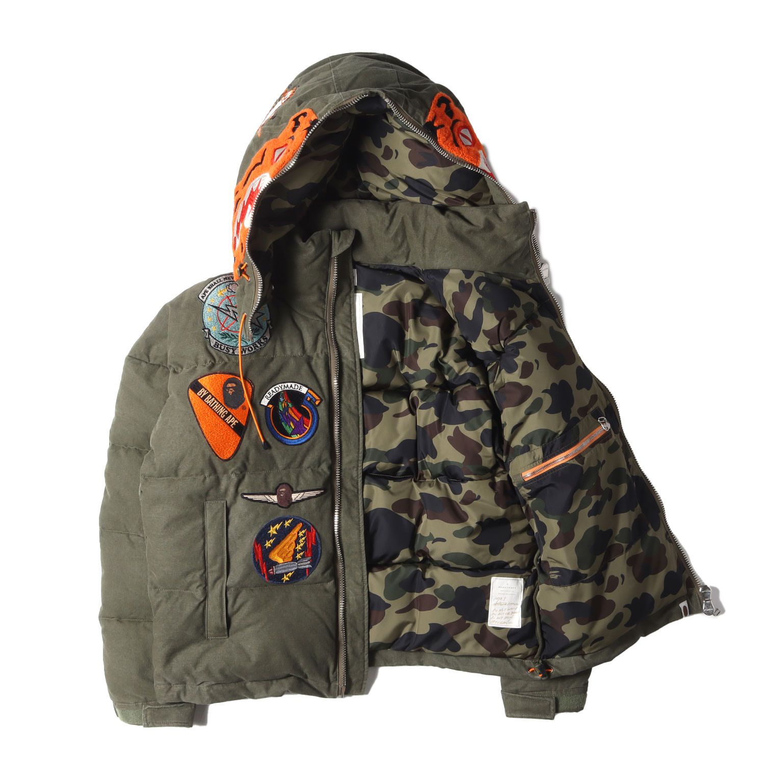 美品 READYMADE レディメイド ジャケット サイズ:1 A BATHING APE 25周年記念 USヴィンテージ テントクロス タイガー  ダウンジャケット (TIGER DOWN JACKET) オリーブ アウター ブルゾン コラボ【メンズ】 - メルカリ