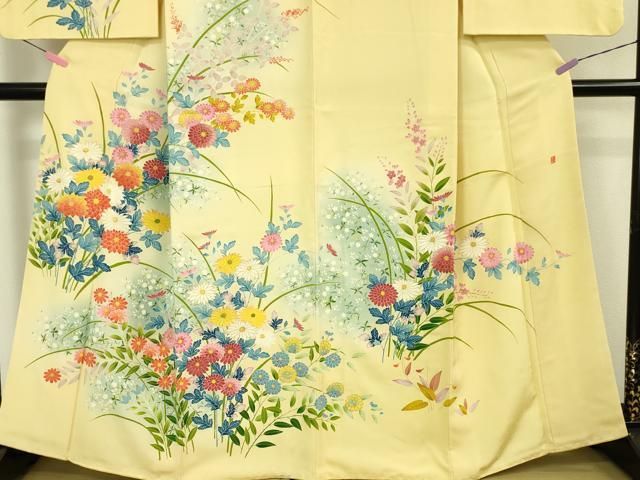 平和屋着物○訪問着 友禅 草花文 若松 暈し染め 正絹 逸品 AAAP5866zg