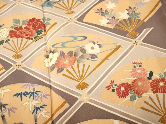 平和屋着物○訪問着 扇面草花文 暈し染め 金彩 正絹 逸品 DAAV4846ud