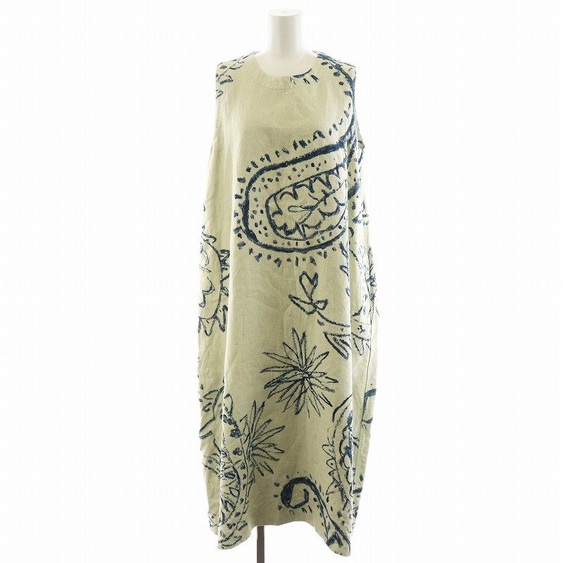 美品　フォーティファイブアール　ロングワンピース 半袖　45R 45R - 45R リネンあさやけプリントDRESS ワンピース 45rpm