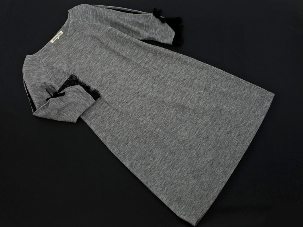 STRAWBERRY-FIELDS ストロベリーフィールズ カットスリーブ レース リボン Aライン ワンピース グレー ◇■ レディース