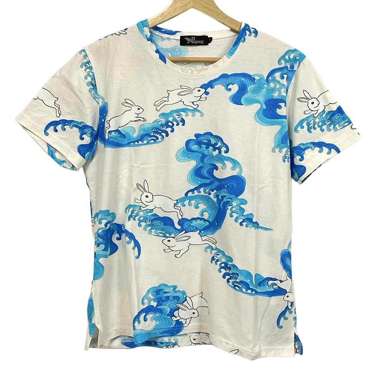 pagong パゴン 半袖Tシャツ サイズF レディース - アイボリー×ブルー×マルチ クルーネック|うさぎ