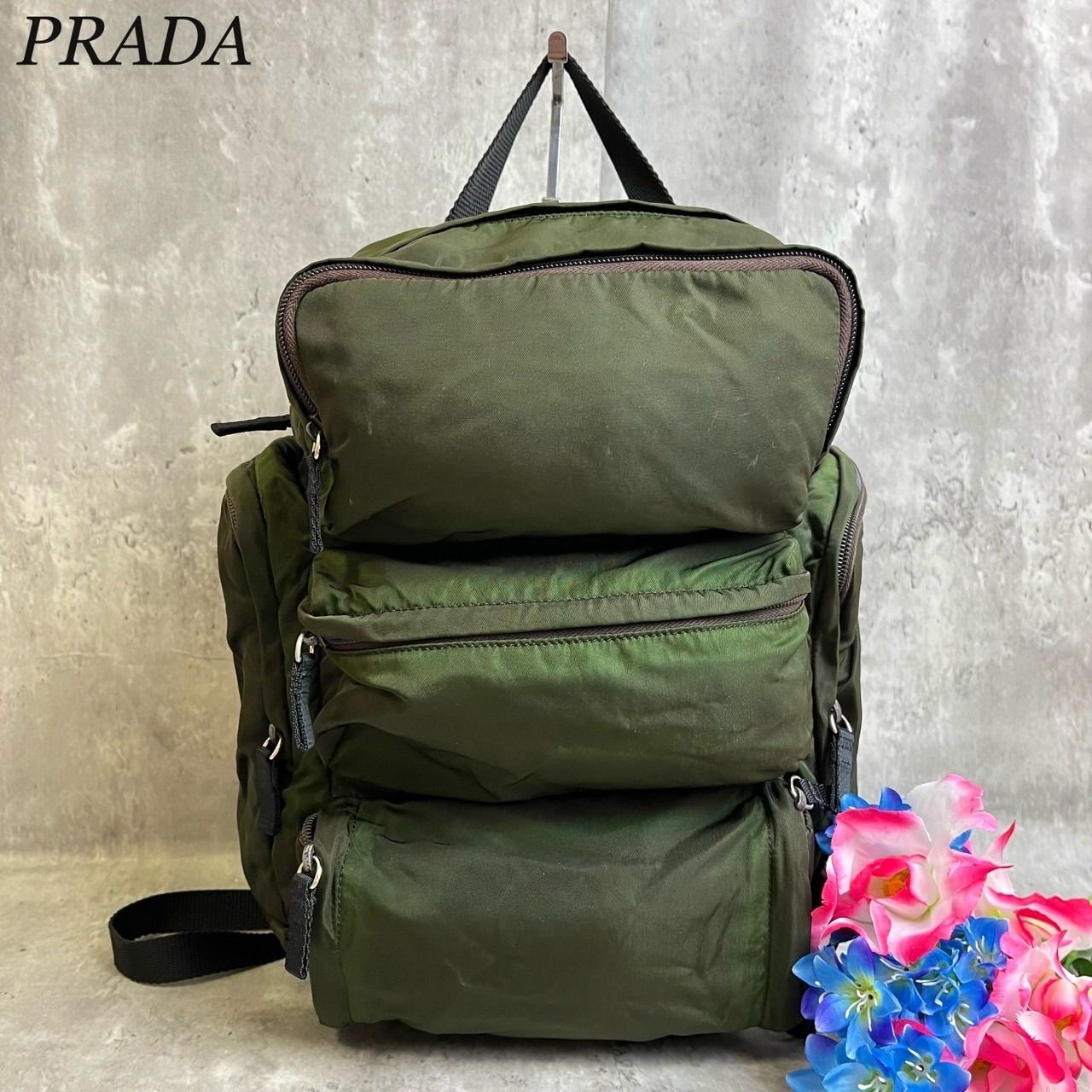 ✨PRADA✨三角ロゴ✨ナイロン✨カーキ✨リュックサック✨バックパック✨