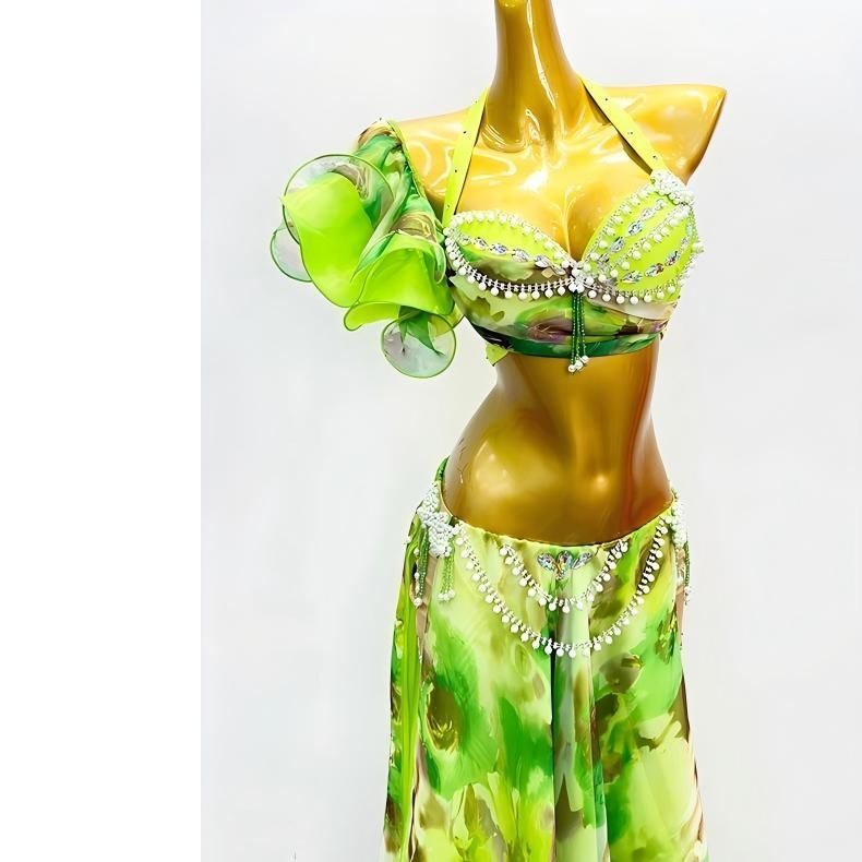 ベリーダンス オリエンタル衣装 レースグリーン ブラスカート オーダー