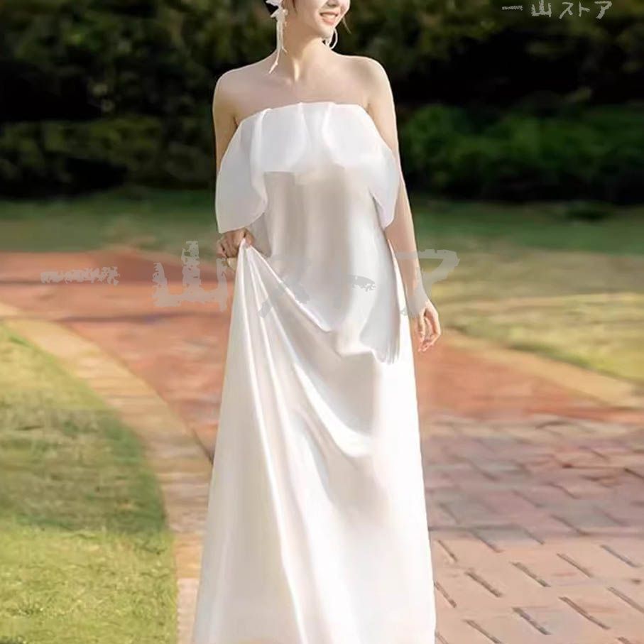  2025 ウェディングドレス ロングドレス ブライダル Aライン チューブトップ ハイウエスト かわいい オフショルダー 二次会 結婚式 前撮 ウェディングドレス ドレス ブライダル