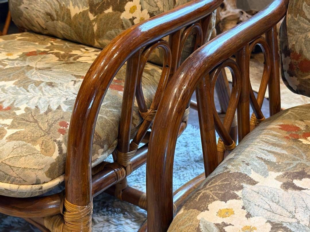 台湾製 ラタン ヴィンテージ 籐 アームチェア 肘付き椅子 2脚セット SZ