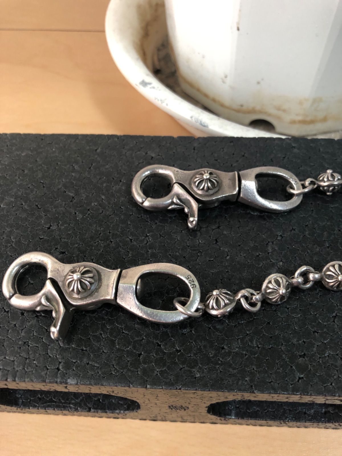 ⚫️クロスボール　ダブルクリップウォレットチェーン ウォレットチェーン クロスボール ダブルクリップ シルバー925