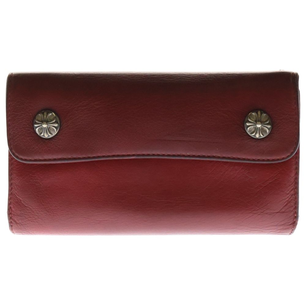 クロムハーツ ウェーブウォレット クロスボタン レッド ソフトレザー CHROME HEARTS(クロムハーツ) WAVE NOVELTY WALLET クロスボール