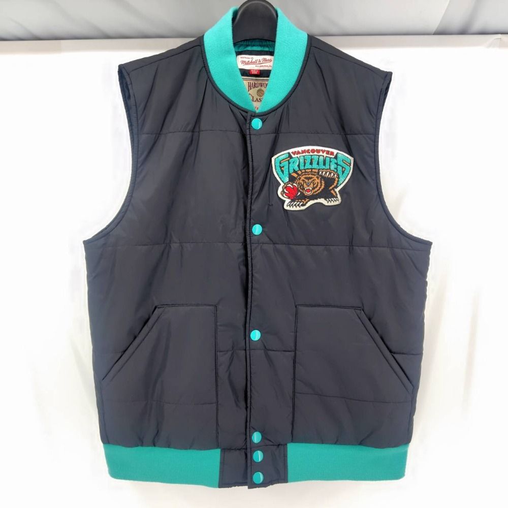 05w12238 ミッチェル-ネス Mitchell - Ness 中綿ベスト バンクーバー グリズリーズ ブラック|ターコイズブルー L 中国製 メンズ アウター ナイロン