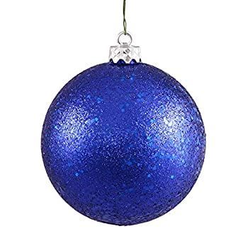 (Cobalt) - Vickerman Sequin Finish Christmas Ball Ornament Seamless Shatterproof with Drilled Cap 4 per Bag 15cm Cobalt Blue