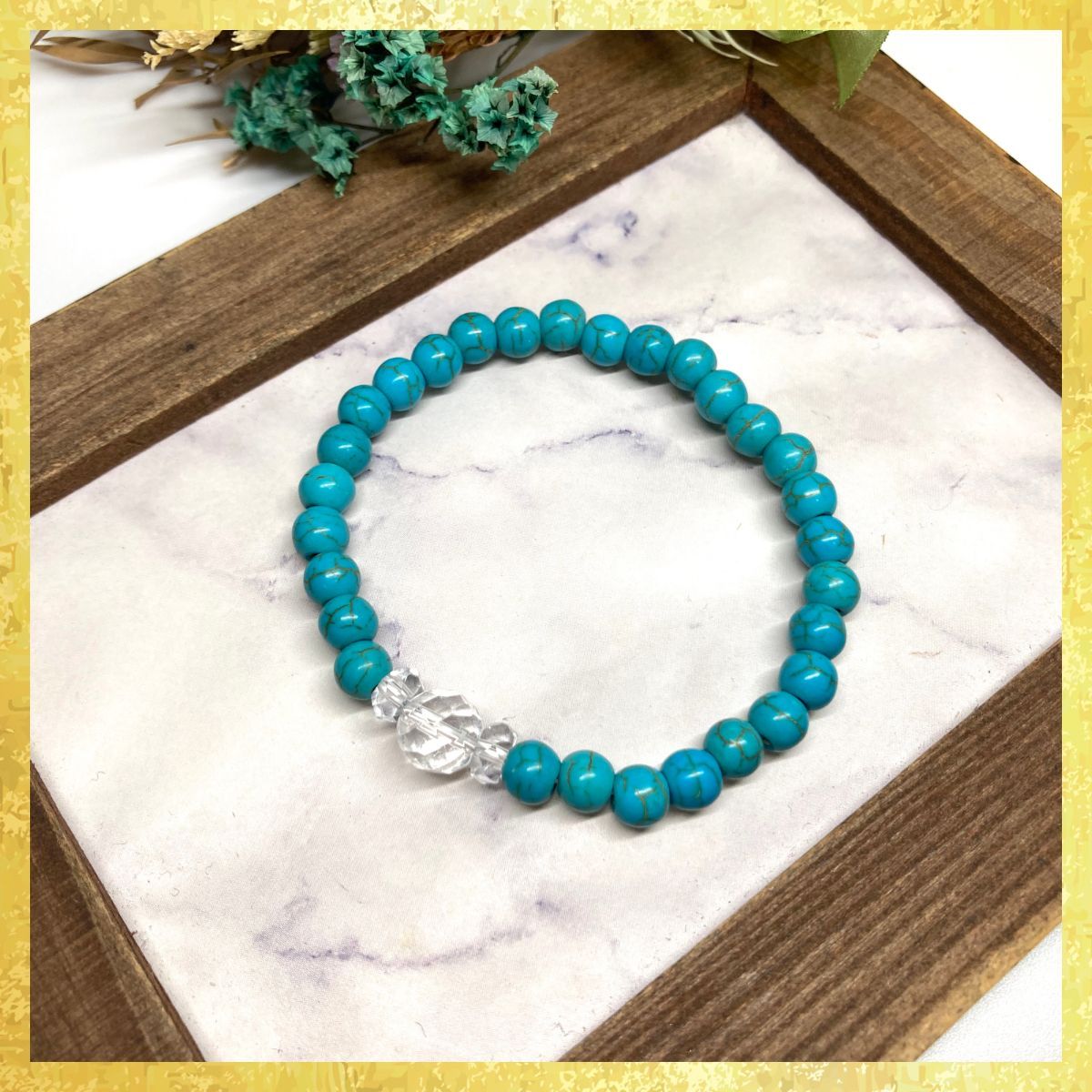 64面水晶 -ターコイズ ブレスレット パワーストーン 8mm×6mm メンズ レディース 男性 女性 お守り ハンドメイド