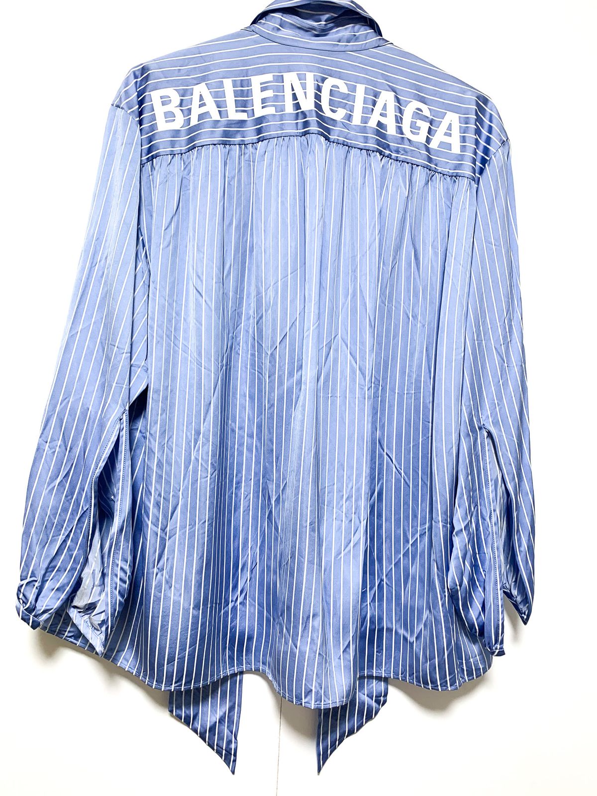 BALENCIAGA バレンシアガ 青 オーバーサイズ ストライプ シャツ ブラウス 長袖 602014 レディース 服 アパレル