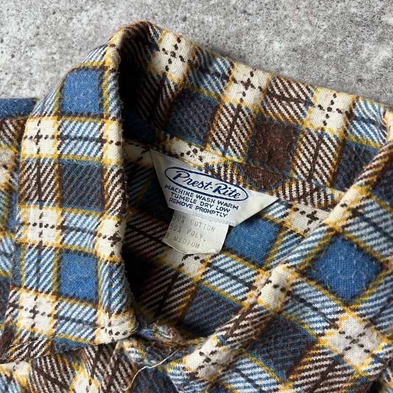 70s チェックシャツ レトロ 好配色 FLEETLINE vintage 送料無料 50s vintage ビンテージ fleetline フリートライン オープンカラー wool ウール ネル シャツ ヴィンテージ 長袖  オンブレー L rrl