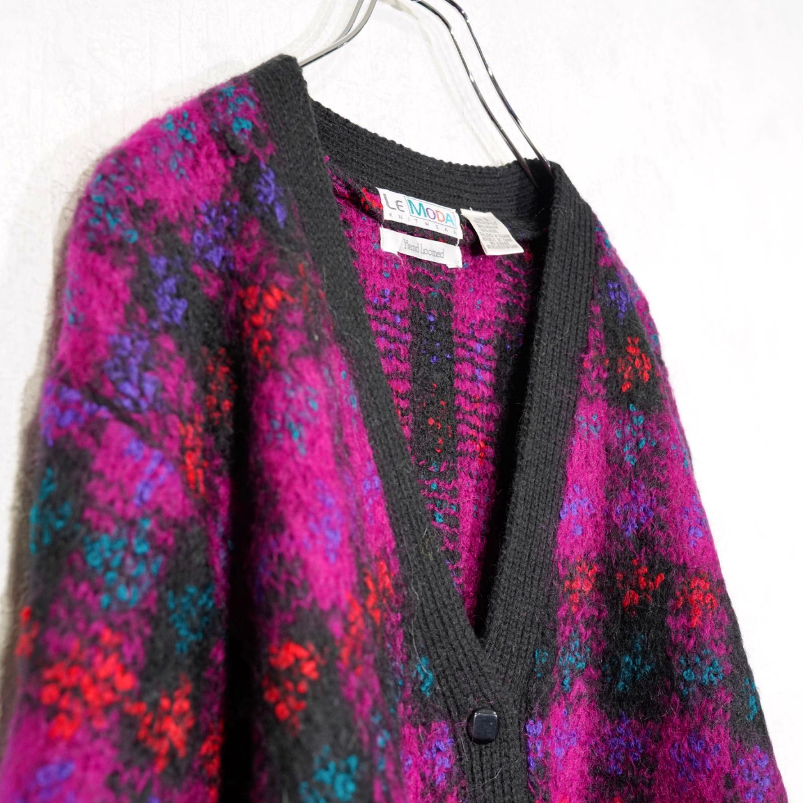 EU VINTAGE LE MODA TWEED LIKE HAND LOOMED MOHAIR KNIT CARDIGAN 