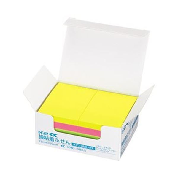 まとめ コクヨ 強粘着ふせん K2 75×50mm ネオン 7色 K2メ-KN7550X10 1パック 10冊 ×10セット