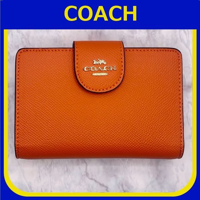 COACHミディアム コーナージップ 財布 オレンジ - メルカリ