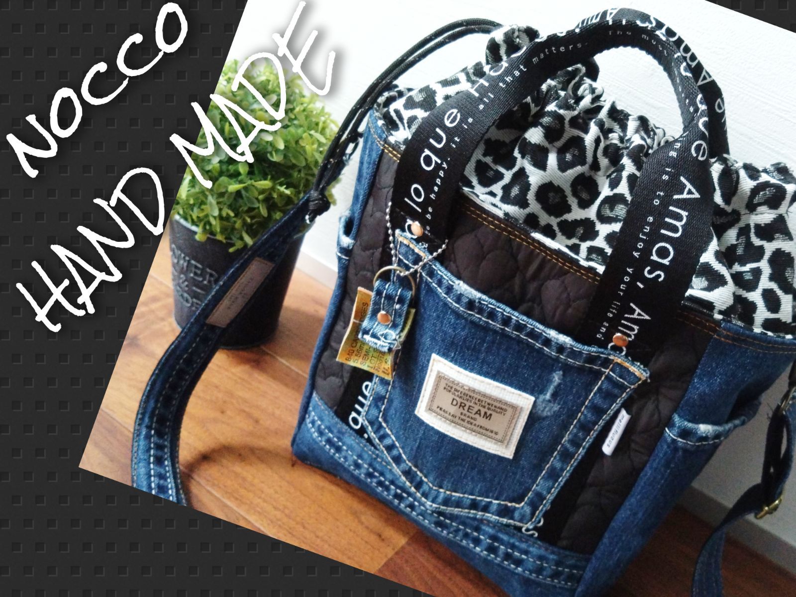№711 DENIM✖️Leopard 巾着ToteBAG⚮̈ デニムリメイクToteBAG?カートバッグ?ゴルフバッグ⛳️ドリンクホルダー付き