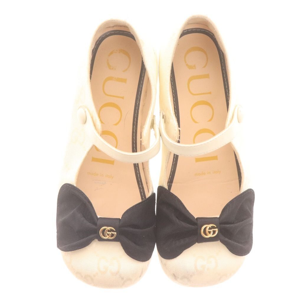 グッチ スニーカー シューズ 455447 靴 リボン ストラップ キッズ 30 18cm相当 ホワイト ブラック STEELWINDOWSANDDOORS_COM