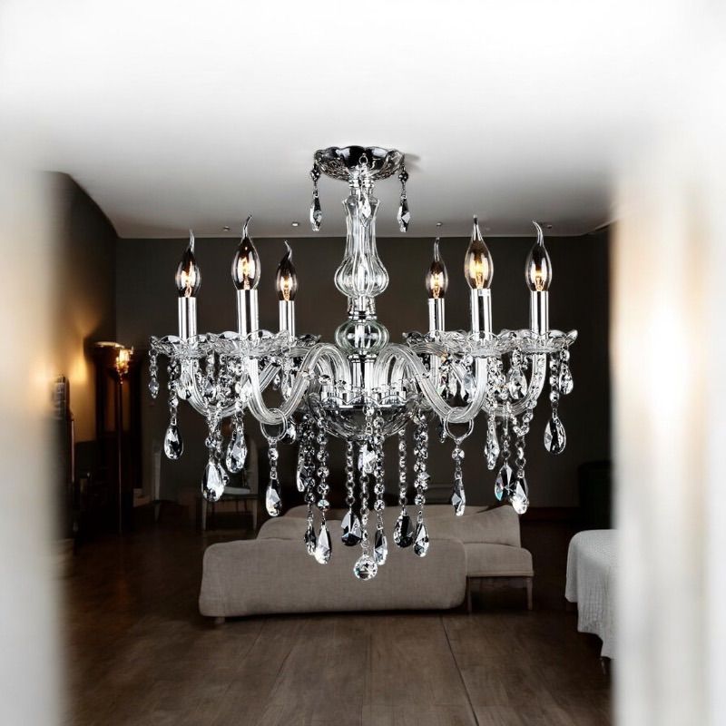 三色照明モード、調整可能LED電球は付きエレガント クリスタルシャンデリア 6灯 三色照明モード、調整可能LED電球は付きエレガント クリスタル