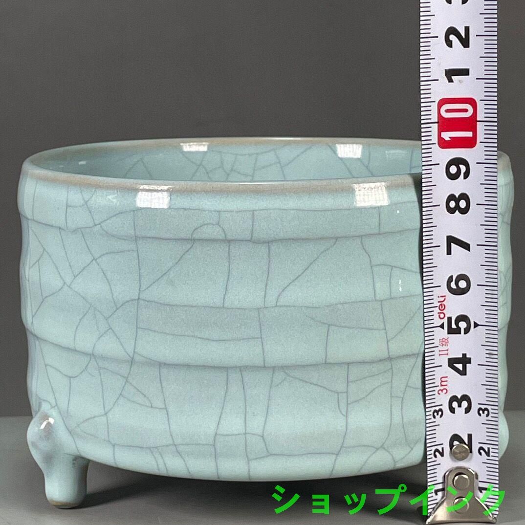 汝磁器開片三足香炉 香道具 景徳鎮 陶磁器 装飾品 現代工芸品