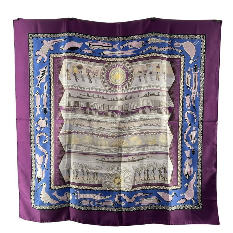 エルメス HERMES カレ90 VIE DU FLEUVE パープル シルク レディース スカーフ