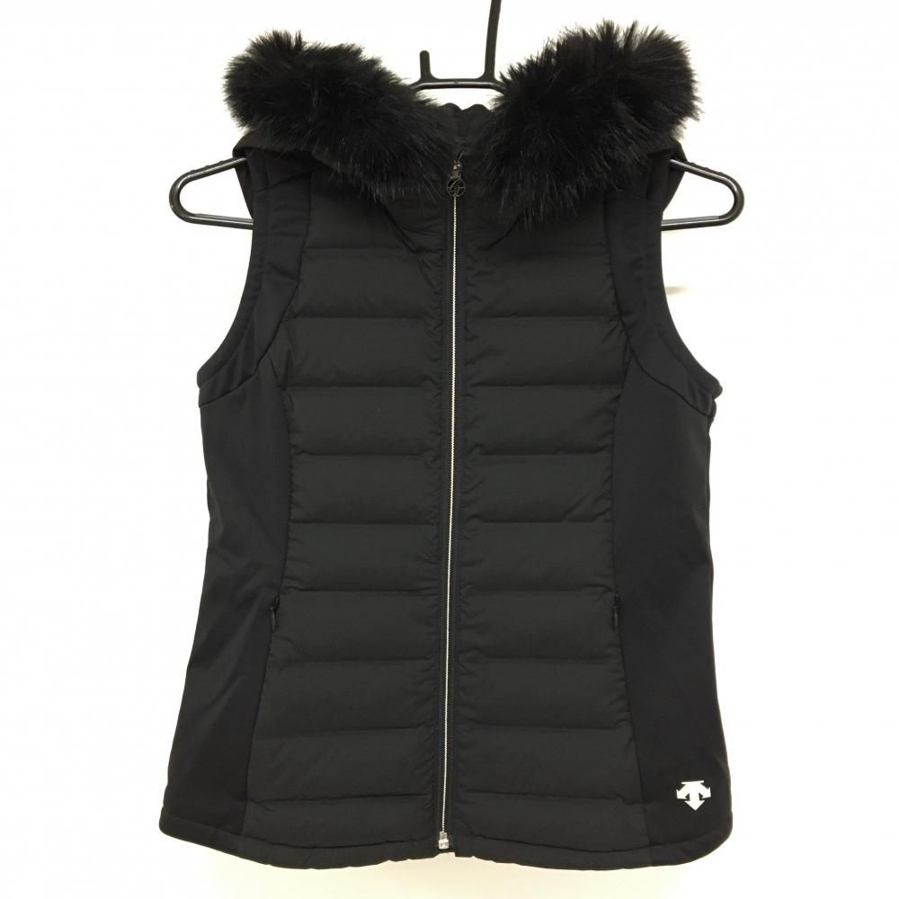 超 デサントゴルフ ダウンベスト 黒 LUXE COLLECTION ファー取外し可 中田英寿 レディース S ゴルフウェア DESCENTE