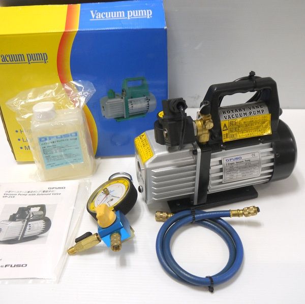 FUSO フソー 小型ツーステージ真空ポンプ VP-215 電磁弁付 100V 冷凍 空調機器 真空引≡DT6164