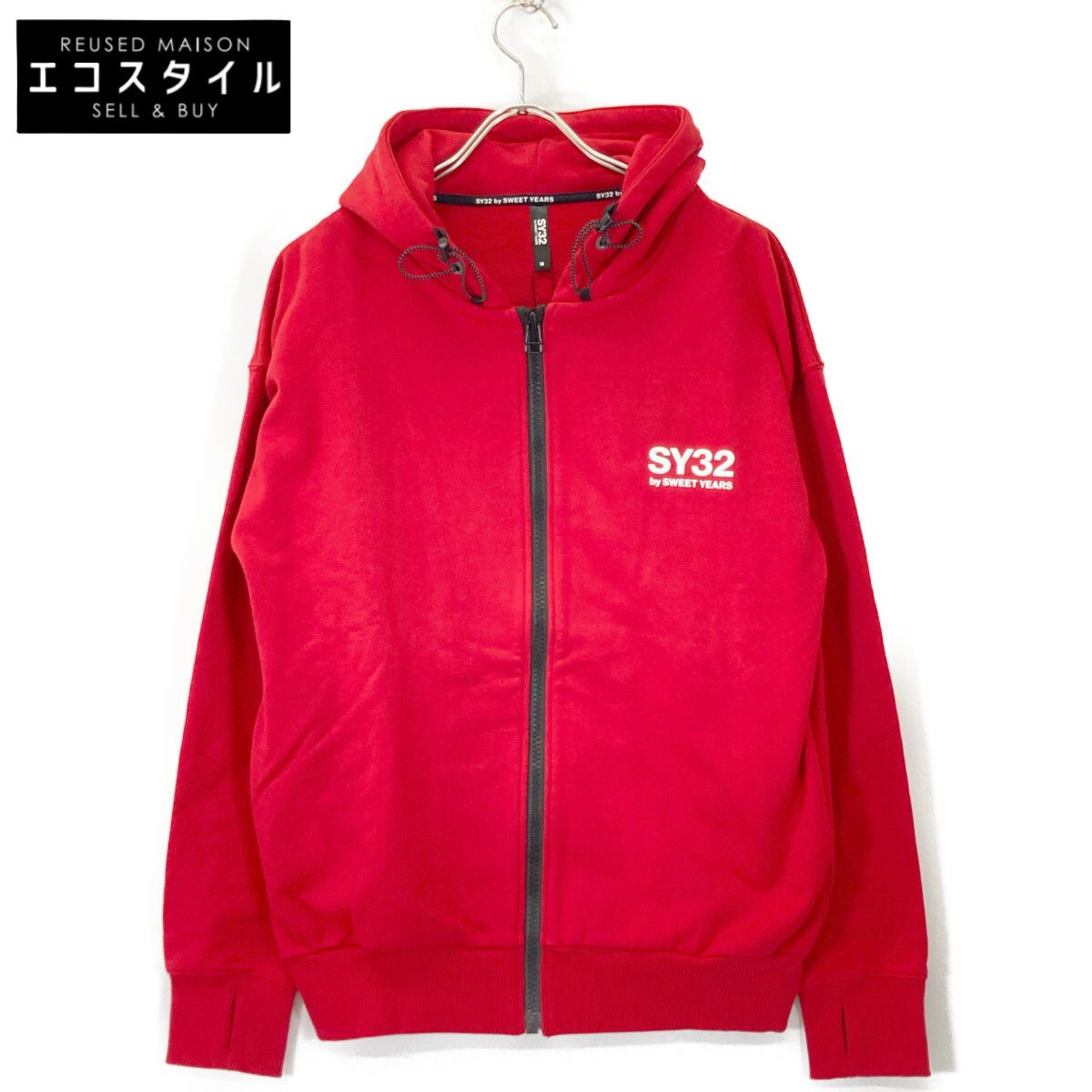 SY32 by SWEET YEARS エスワイサーティトゥーバイスウィートイヤーズ 12506 レッド バック ボックスロゴ ジップ フーディ M