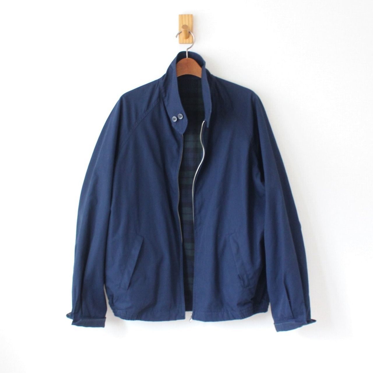 【VAN JACKET】スウィングトップ アーチロゴ 裏地チェック 紺 L VAN JAC ヴァンヂャケット スイングトップ 背面アーチロゴ 裏地