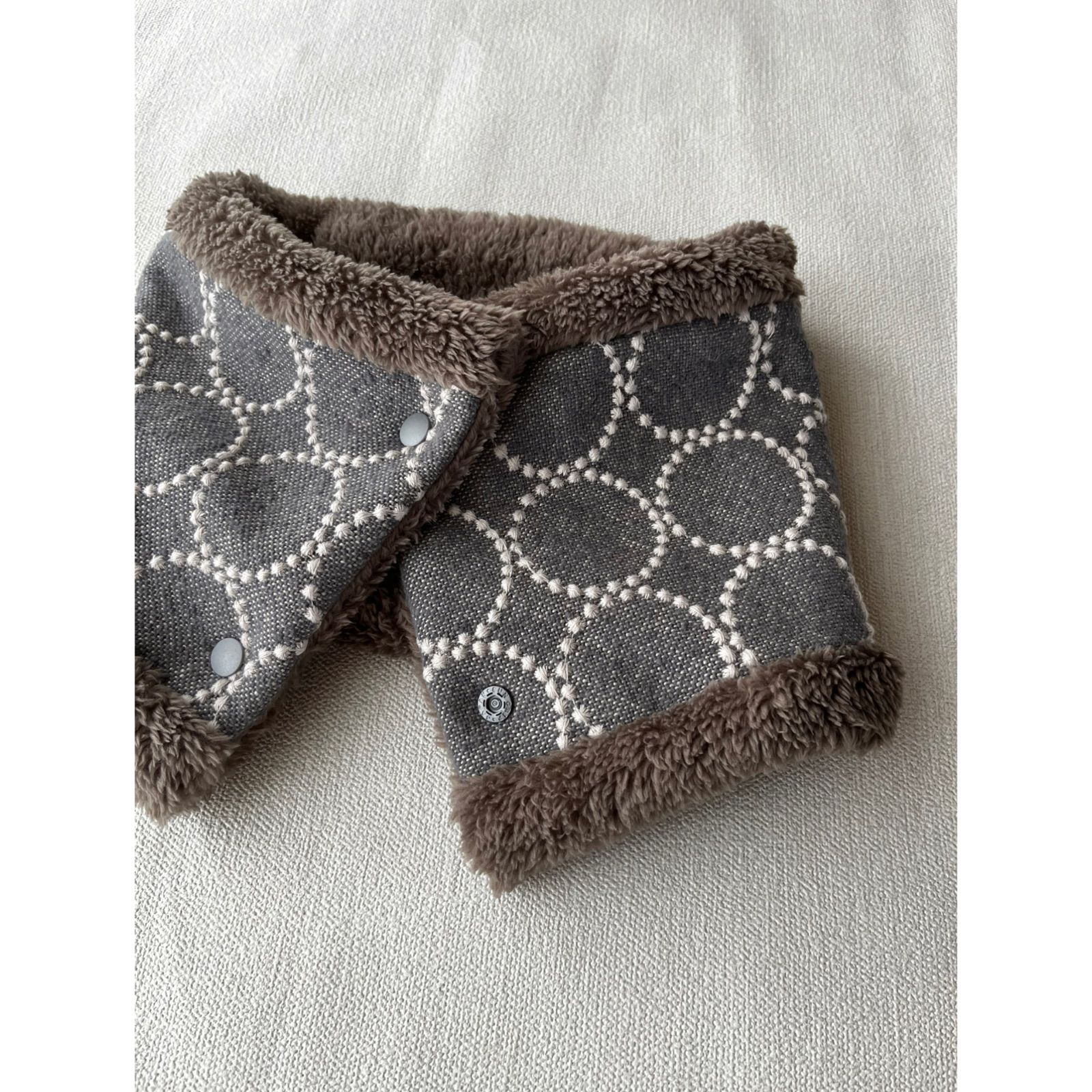 ミナペルホネン　ハンドメイド　ネックウォーマー　Lulu ラージ ブラウン ボタンタイプ贅沢♪ ボア ネックウォーマー ウールtambourineの