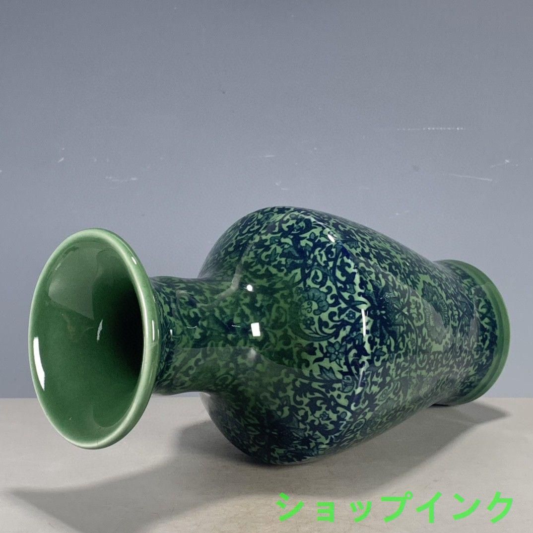 大清雍正 緑釉纏枝花盤口瓶 景徳鎮 陶磁器 装飾品 現代工芸品