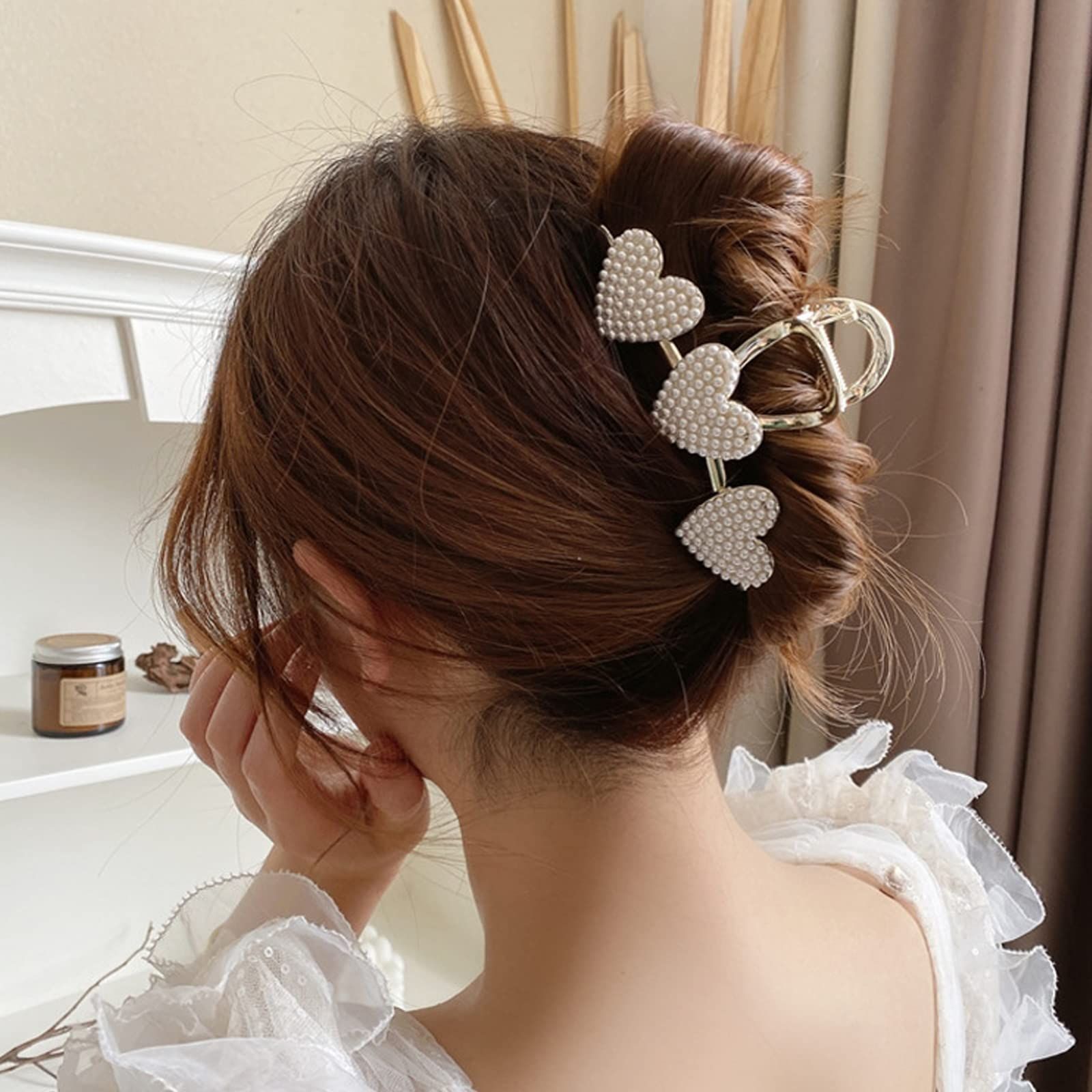  レディース用 贈り物 おしゃれ オフィス 韓国風 大きめ パールハート クリップ 髪飾り 髪留め ヘア シンプル ヘアクリップ バンスクリップ HAPVITAL クリップ クリップ 輪ゴム