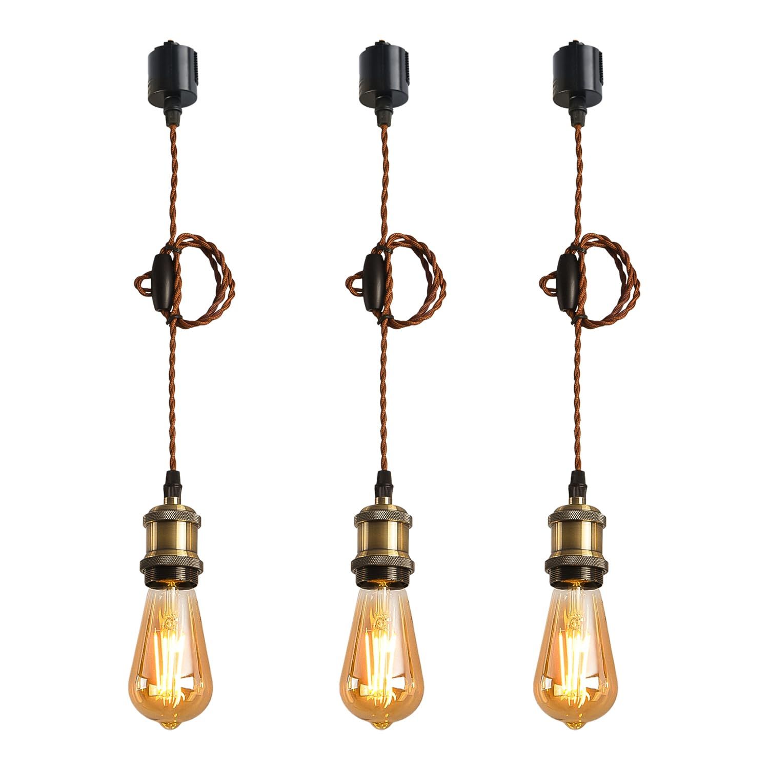 LVWIT ペンダントライト E26口金 LED電球付き エジソン電球 60W形相当 消費電力6W 電球ソケット 照明器具 配線ダクトレール用 天井照明 吊り下げ コードアジャスター付き 100cm調節可能 3灯セット 