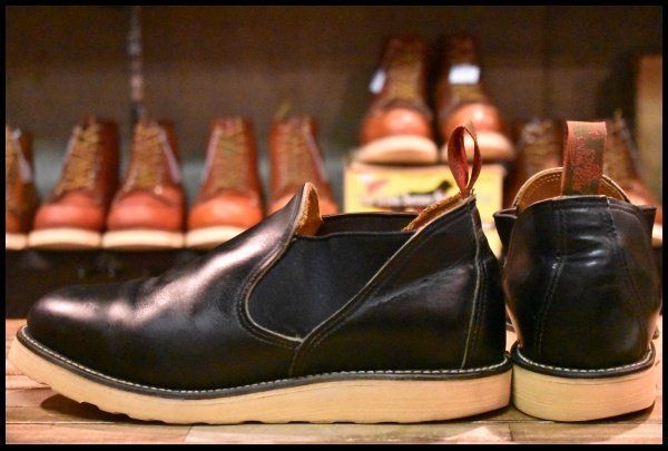 【8E 良品 90'S】レッドウィング 8142 サイドゴア 黒 ブラッククローム ローカット 短靴 ブーツ redwing HOPESMORE【EF345】