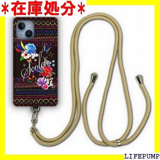 スカラー ScoLar デザイン iPhone14互換品 ケース スマホショルダー アイフォン14互換品 スマホケース ショルダーストラップ ショルダーケース スマホストラップ カバー スマホカバー 手書きの背景 花とチョウ スカラーロゴ かわいい 924