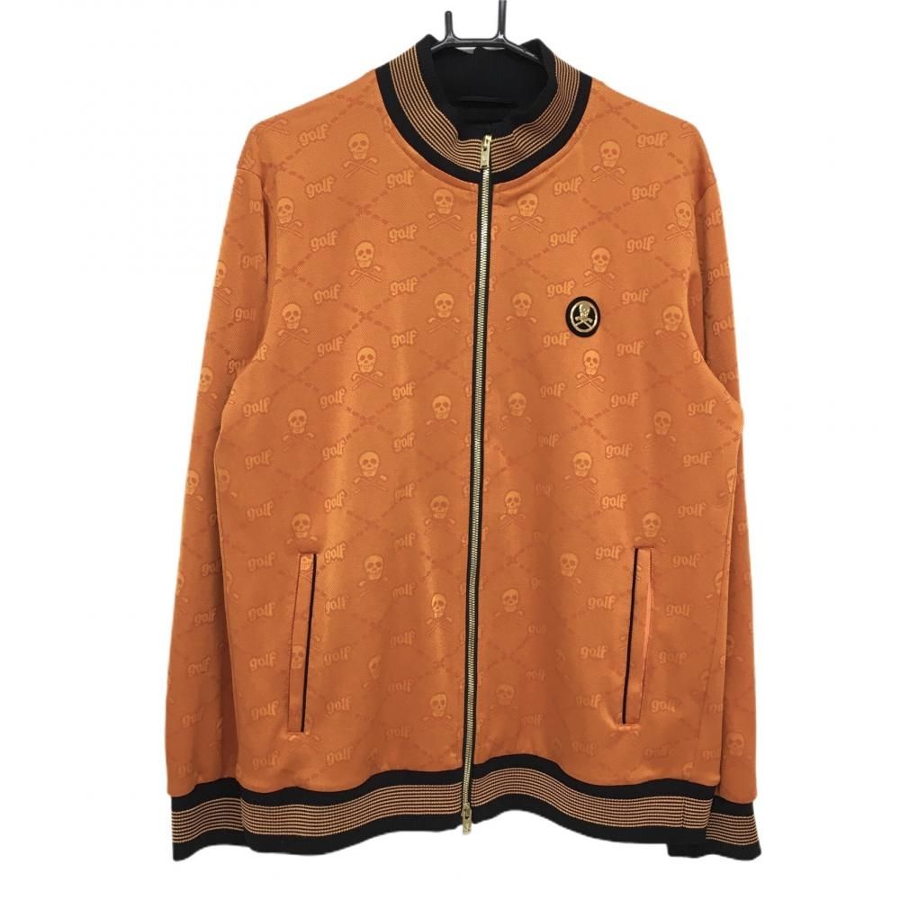SALE35％OFF【超美品】マークアンドロナ ジャケットブルゾン オレンジ×黒 スカル総柄  メンズ 50(XL) ゴルフウェア 2022年モデル MARK＆LONA