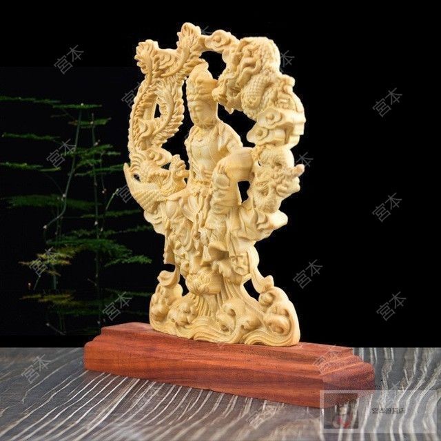 仏像 総柘植 観音菩薩 木彫仏像 柘植木彫り 木製彫刻 観音様 龍