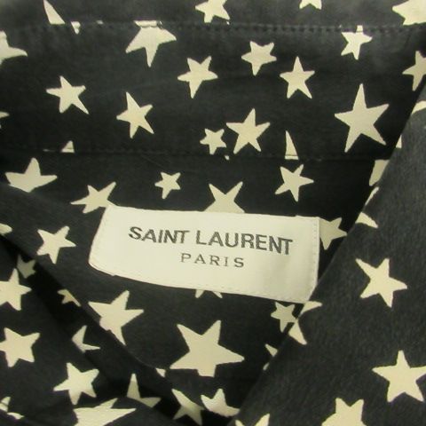 サンローラン パリ SAINT LAURENT PARIS 美品 2016年製 エディ期 シャツ ブラウス 長袖 星柄 スター 総柄 シルク 黒  ブラック 白 ホワイト 34 XS位 - メルカリ