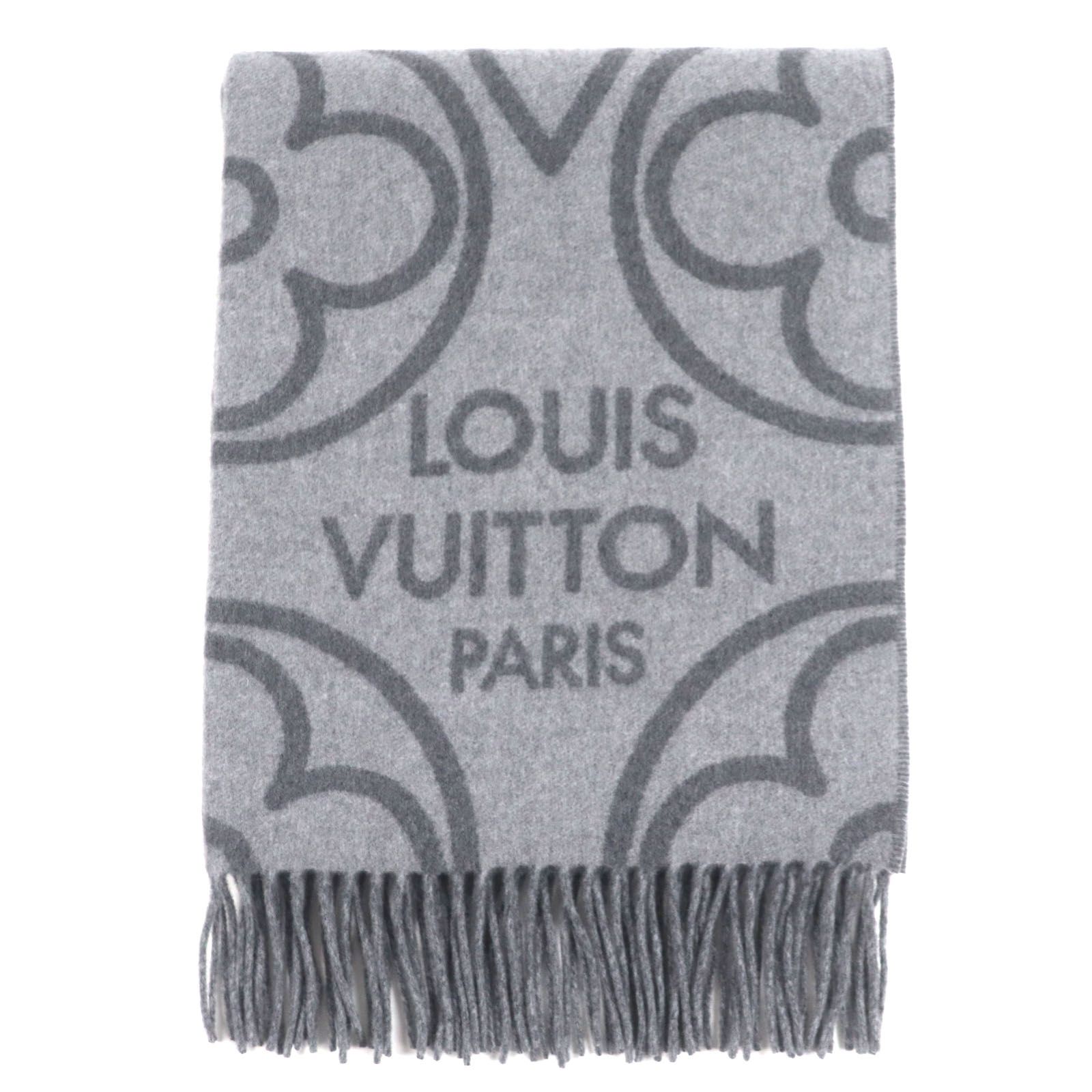 LOUIS VUITTON ルイヴィトン 2025年製 R96950 エシャルプ イヤーマフ カシミヤ ウール フリンジ付き 大判ショール マフラー グレー き イタリア製 正規品 メンズ
