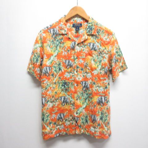 ポロ ラルフローレン POLO RALPH LAUREN 半袖 アロハ シャツ 子供服 L 14-16 オレンジ ゾウ柄 象柄 サファリ ジュニア AA