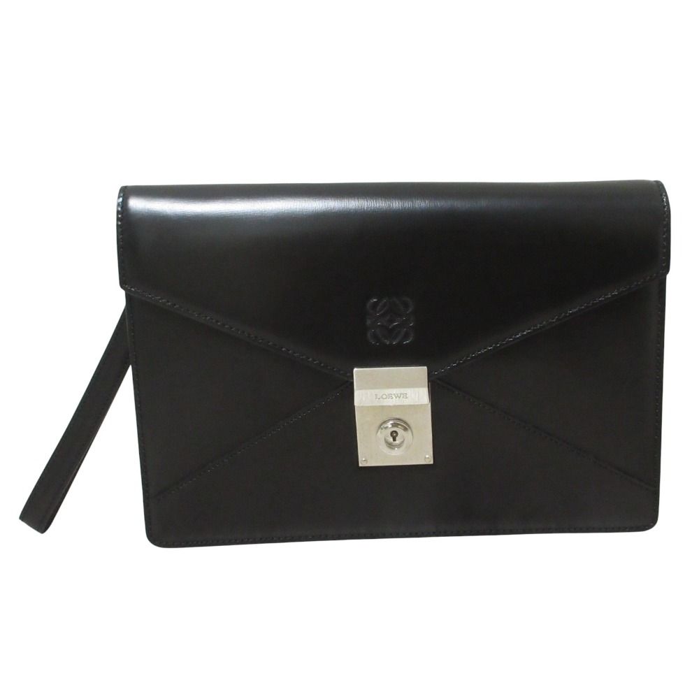 LOEWE ロエベ アナグラム レザーセカンドバッグ クラッチバッグ ブラック レディース 古着