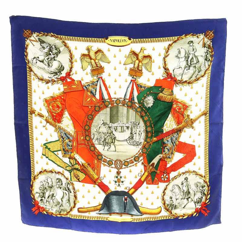 エルメス HERMES カレ90 NAPOLEON ナポレオン スカーフ 絹 シルク マルチ 青 ブルー 赤 レッド 白 ホワイト |AN11 OH