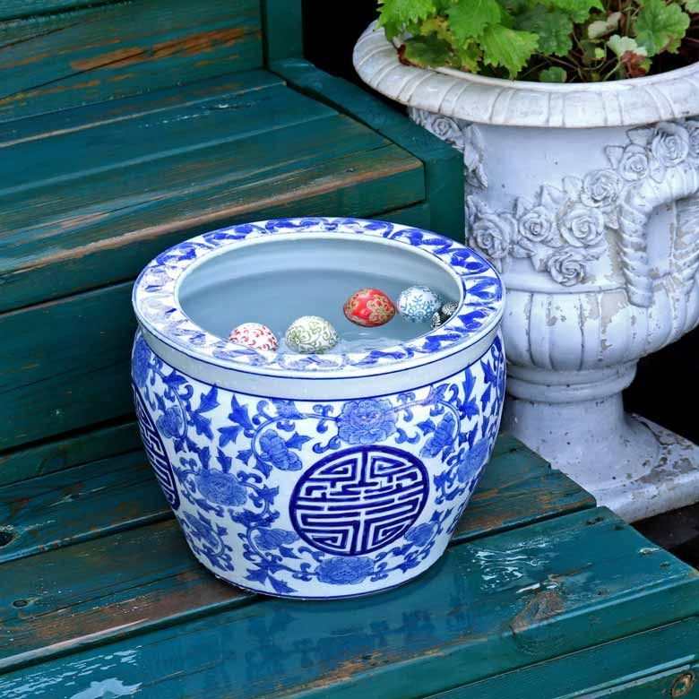 福袋売れ残りセール 陶器製 ヴィンテージ ○△□様専用 金魚鉢 持ち 青花模様 横長 鉢・プランター
