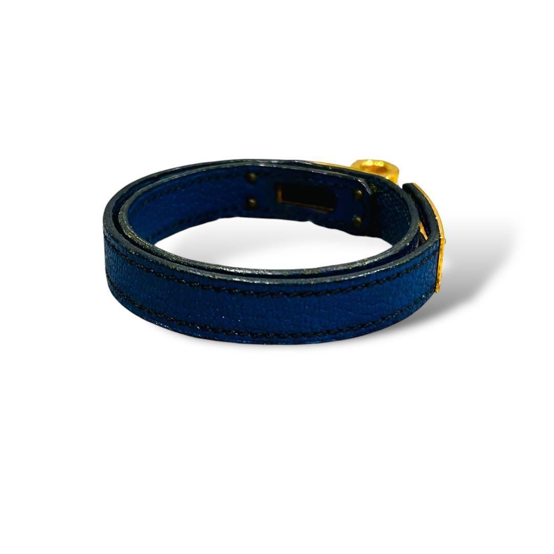 HERMES エルメス ケリー ブレスレット バングル ブルー ゴールド金具 メンズ レディース