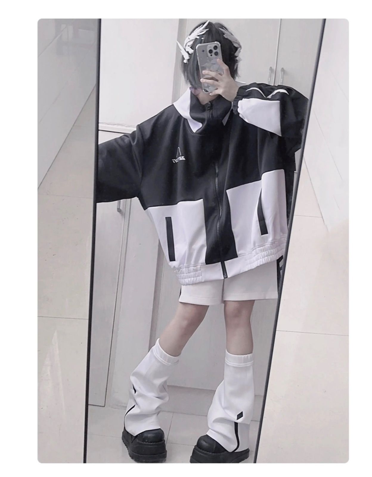 セットアップ サブカル 服 ブラック ブルー オーバーサイズ